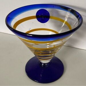 Royal Caribbean Kosta Boda Yellow Spiral Hand Blown Martini Margarita Glass EUC